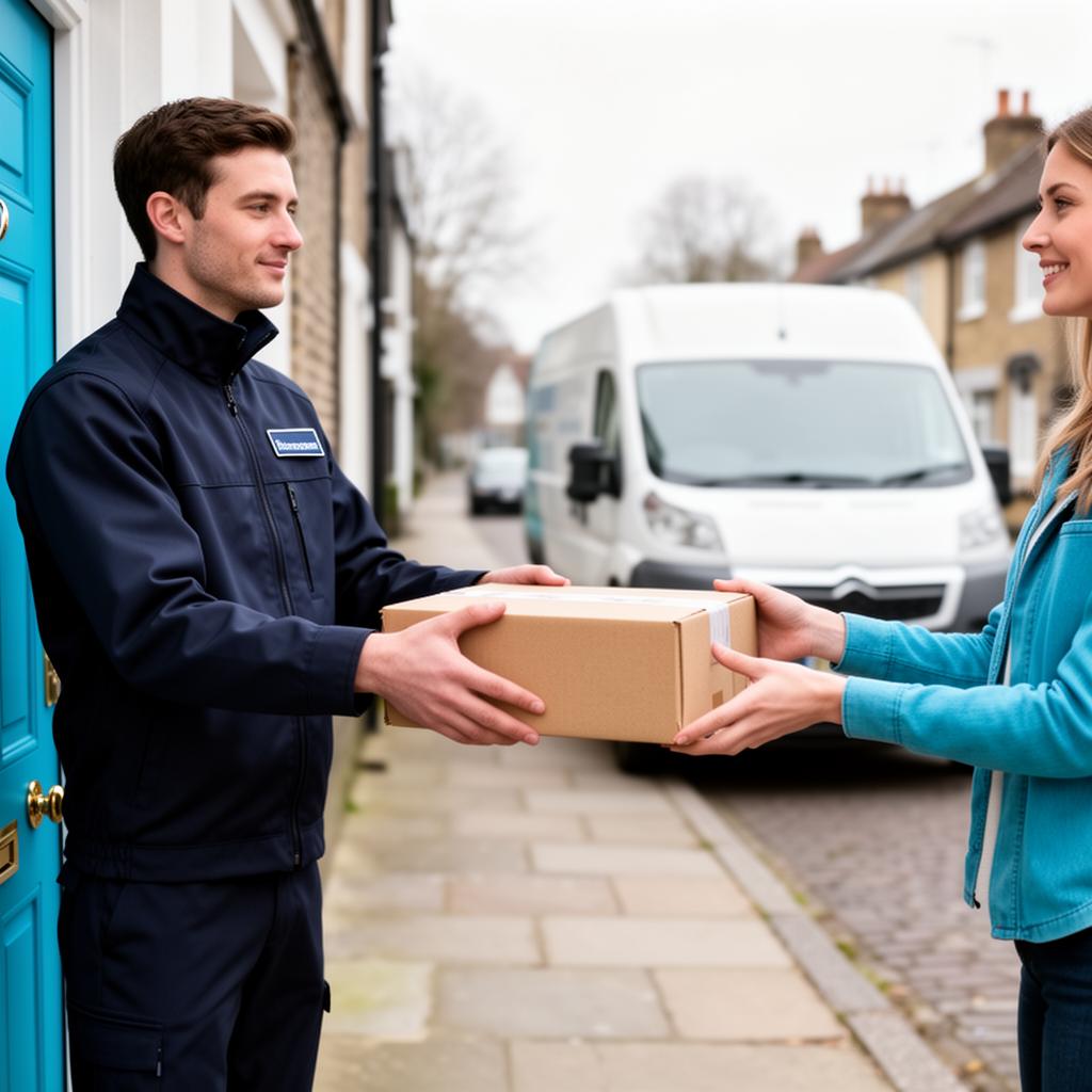 Acme courier delivering a parcel to a customer